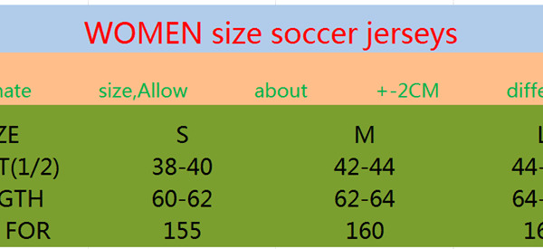 women's soccer jerseys size chart
