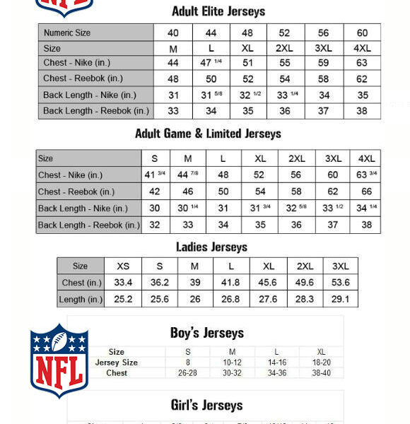 NFL Jerseys Size Charts